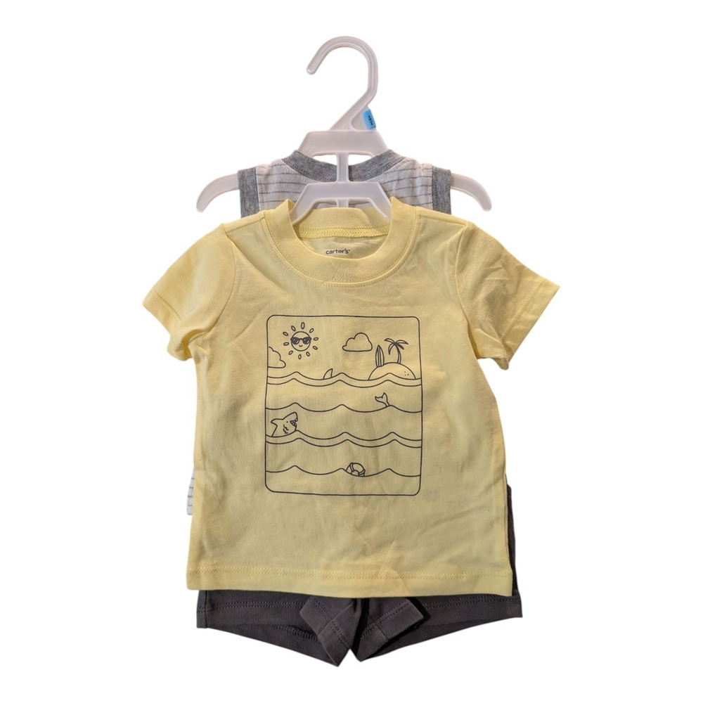 BBC-1 Carter's Baby 3-Piece Striped Outfit Set 6m - Yellow Gray